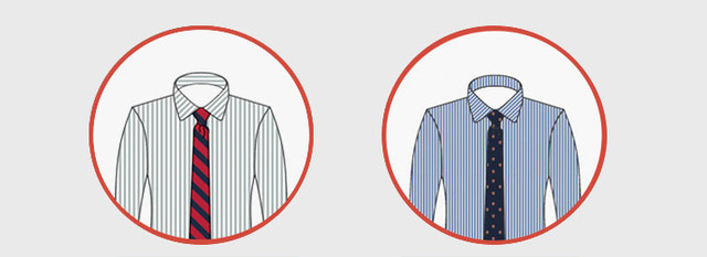 Для полосатых рубашек подойдут полосатые галстуки или галстук в горошек